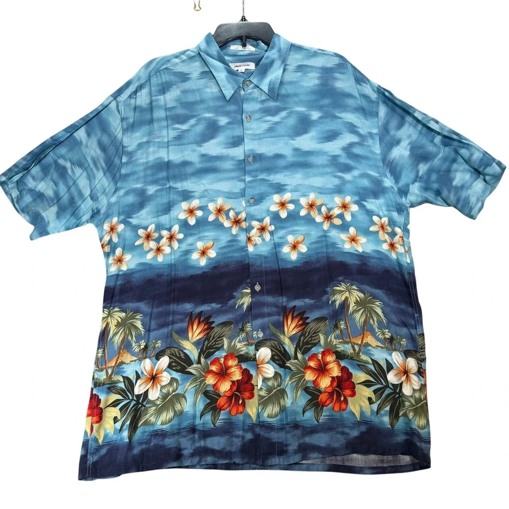 Lot of 2 Mens Rayon‎ Hawaiian Shirts Pierre Cardin XL David Taylor XLT Tropical